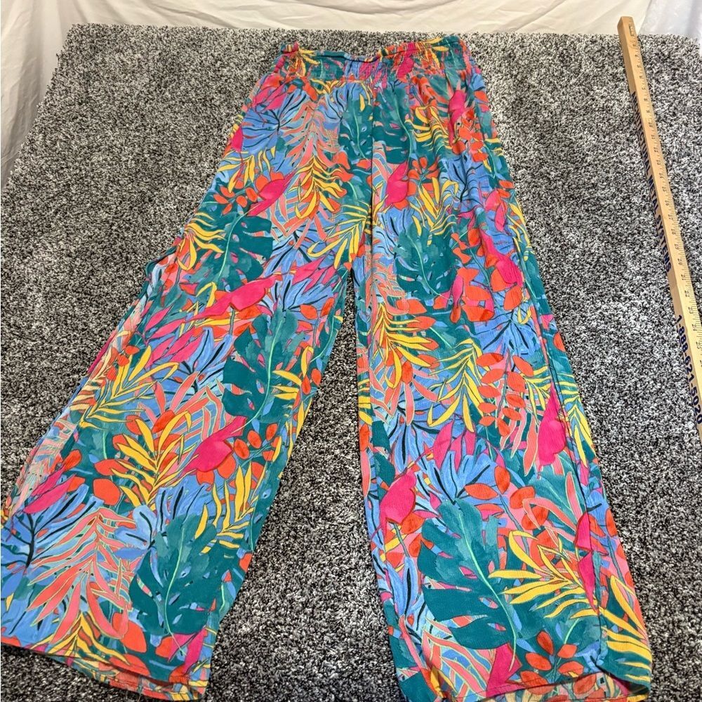 Kona Sol Multicolor Tropical Print Wide Leg beach swim Pants size small